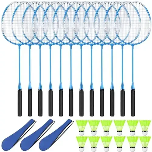 Chitidr 12 Pack Badminton Rackets Set Including Badminton Racquets, Nylon Shuttlecocks and Carry Bag for Outdoor Backyard Games Beginners - CHITIDR