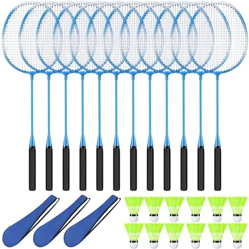 Chitidr 12 Pack Badminton Rackets Set Including Badminton Racquets, Nylon Shuttlecocks and Carry Bag for Outdoor Backyard Games Beginners 