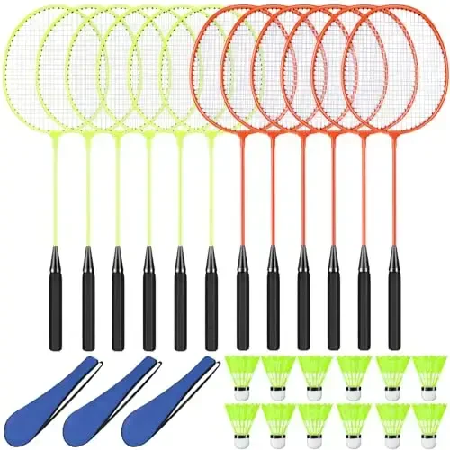 Chitidr 12 Pack Badminton Rackets Set Including Badminton Racquets, Nylon Shuttlecocks and Carry Bag for Outdoor Backyard Games Beginners - 1