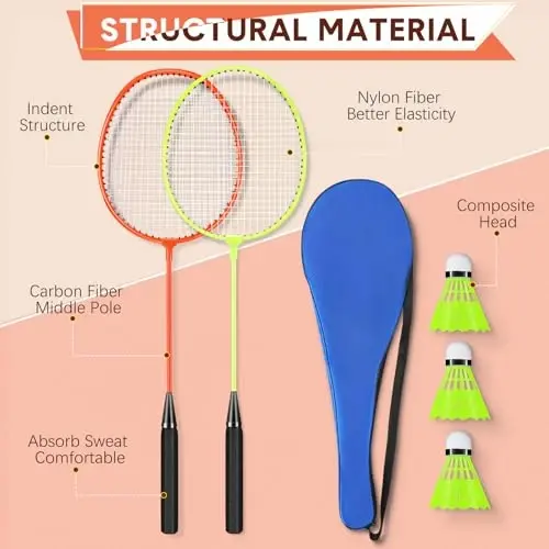 Chitidr 12 Pack Badminton Rackets Set Including Badminton Racquets, Nylon Shuttlecocks and Carry Bag for Outdoor Backyard Games Beginners - 2