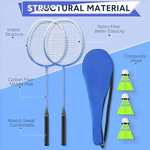 Chitidr 12 Pack Badminton Rackets Set Including Badminton Racquets, Nylon Shuttlecocks and Carry Bag for Outdoor Backyard Games Beginners - CHITIDR (1)