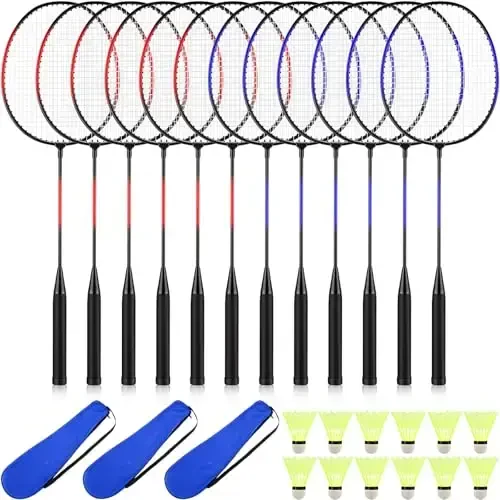 Chitidr 12 Pack Badminton Rackets Set Including Badminton Racquets, Nylon Shuttlecocks and Carry Bag for Outdoor Backyard Games Beginners - CHITIDR