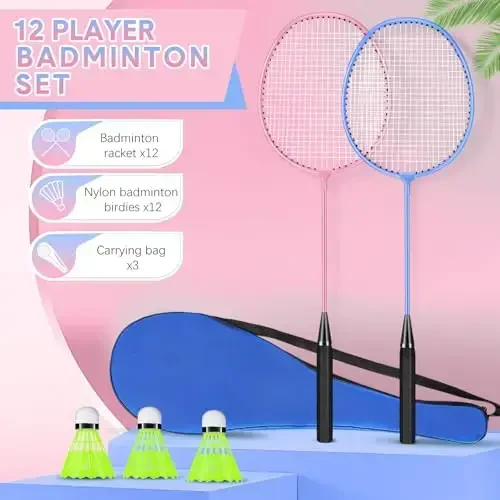 Chitidr 12 Pack Badminton Rackets Set Including Badminton Racquets, Nylon Shuttlecocks and Carry Bag for Outdoor Backyard Games Beginners - 2