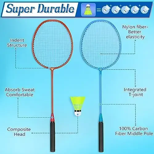 Chitidr 12 Pack Badminton Rackets Set Including Badminton Racquets, Nylon Shuttlecocks and Carry Bag for Outdoor Backyard Games Beginners - 2