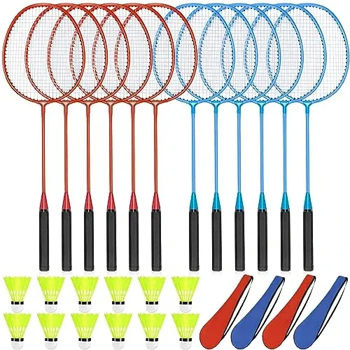 Chitidr 12 Pack Badminton Rackets Set Including Badminton Racquets, Nylon Shuttlecocks and Carry Bag for Outdoor Backyard Games Beginners - 1