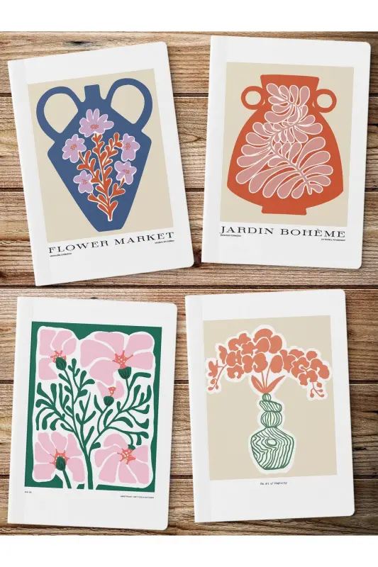 Chizg'isiz daftar, Botanik illyustratsiya noutbuki 4 dona, Aql daftari, Not daftari, 64 sahifa 14*21sm-Botanika - 1