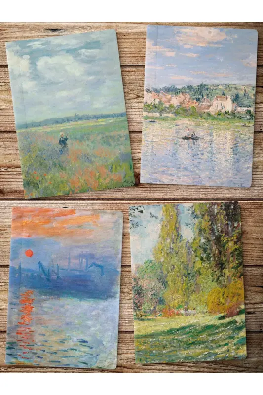 Chizgisiz Daftar, Monet Notebook 4 Adet, Not Daftari, San'at Daftari, 64 Sahifa 14*21sm-Monet - 1