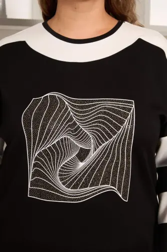 Chiziqli batafsil katta o'lchamdagi sport kostyumi qora - BÜYÜKBEDENIZ (1)