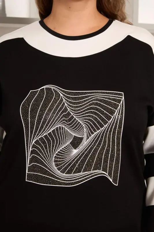 Chiziqli batafsil katta o'lchamdagi sport kostyumi qora - 2