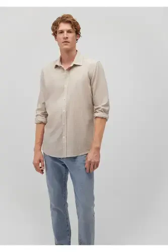 Chiziqli bej tencel Tm Lyocell ko'ylak Slim Fit / Da - 1