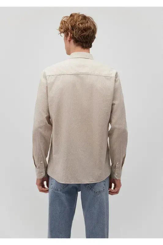 Chiziqli bej tencel Tm Lyocell ko'ylak Slim Fit / Da - 4