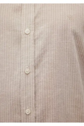 Chiziqli bej tencel Tm Lyocell ko'ylak Slim Fit / Da - 6