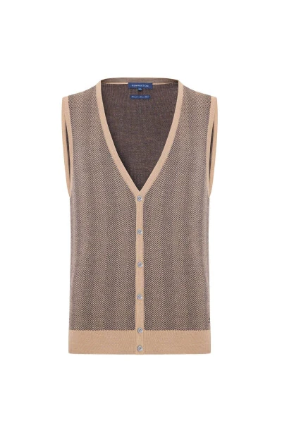 Chiziqli Camel Merino junidan to'qilgan jilet - 7