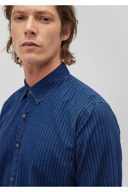 Chiziqli jinsi ko'ylak Slim Fit / Tor kesim 0210882- - 5