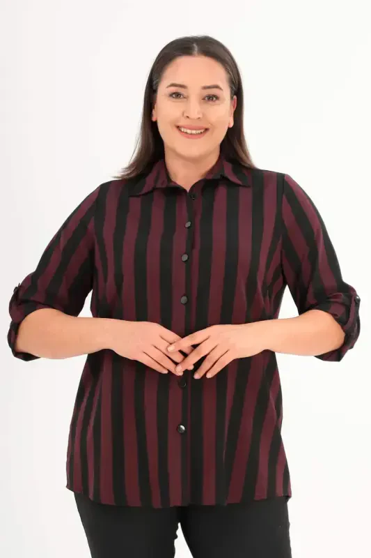 Chiziqli katta basic bordo ko'ylak - 2