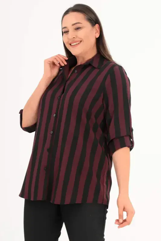 Chiziqli katta basic bordo ko'ylak - 4