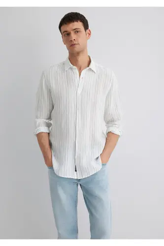 Chiziqli ko'k ko'ylak Regular Fit / Oddiy bichim 021 - 1