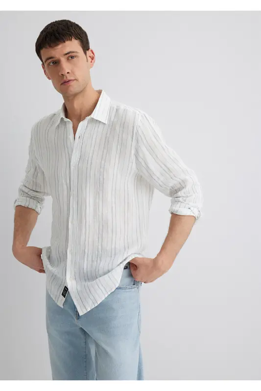 Chiziqli ko'k ko'ylak Regular Fit / Oddiy bichim 021 - 2