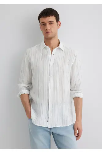 Chiziqli ko'k ko'ylak Regular Fit / Oddiy bichim 021 - 3