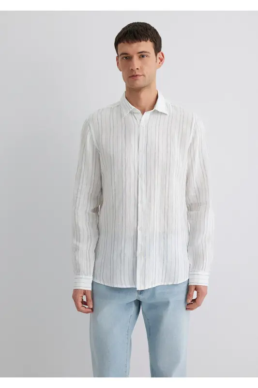 Chiziqli ko'k ko'ylak Regular Fit / Oddiy bichim 021 - 4