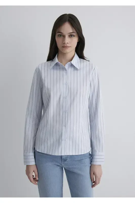 Chiziqli ko'k ko'ylak Regular Fit / Oddiy bichim 121 - 4