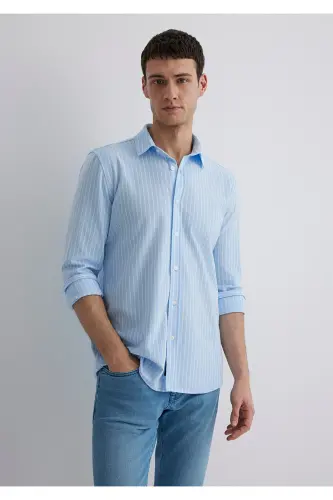 Chiziqli ko'k ko'ylak Slim Fit / Tor Kesim 0211404-8 - MAVI (1)
