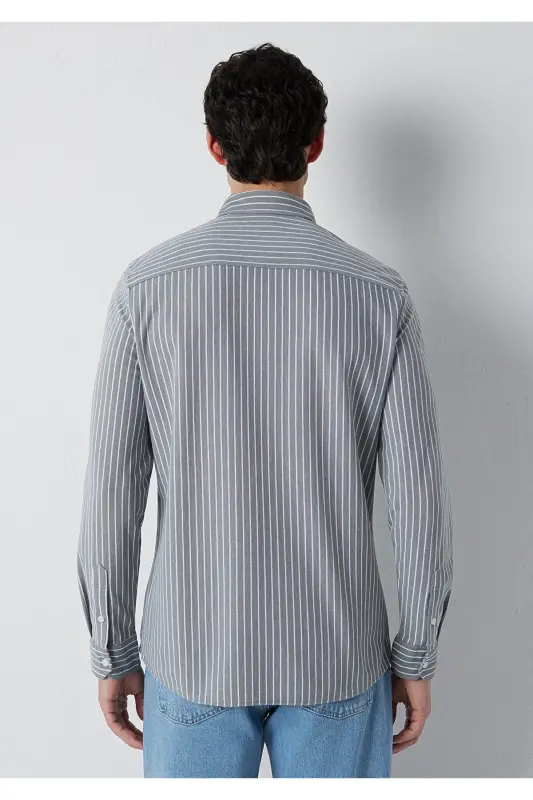 Chiziqli Ko'ylak Slim Fit / Tor Bichim 0211404-91730 - Antratsit - 5
