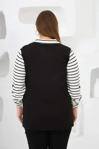 Chiziqli ko'ylak yoqasi katta o'lchamli svitshot oq - BÜYÜKBEDENIZ (1)