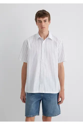 Chiziqli kulrang ko'ylak Regular Fit / Oddiy bichim 0211 - 4