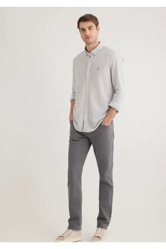 Chiziqli kulrang ko'ylak Slim Fit / Tor Kesim 0211402-82 - 2