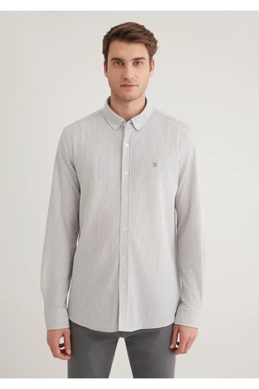 Chiziqli kulrang ko'ylak Slim Fit / Tor Kesim 0211402-82 - 3