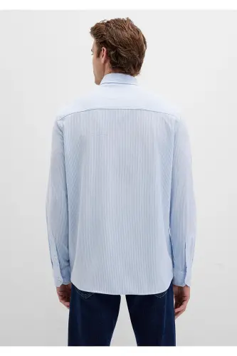 Chiziqli Moviy Ko'ylak Slim Fit / Tor Kesim 0211402-8 - 5