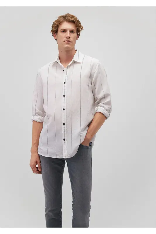 Chiziqli oq ko'ylak Regular Fit / Normal kesim 02 - 2