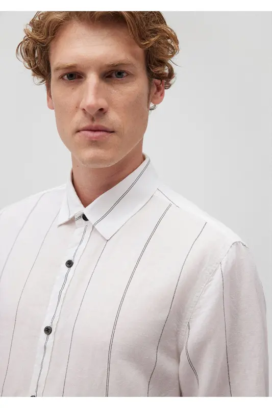 Chiziqli oq ko'ylak Regular Fit / Normal kesim 02 - 5