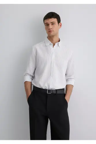 Chiziqli oq ko'ylak Regular Fit / Oddiy kesim 02 - 1