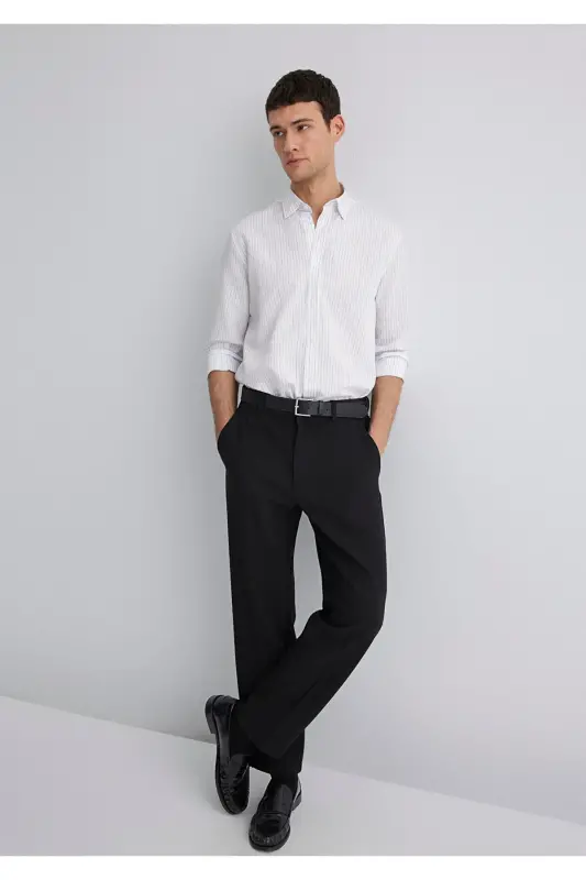 Chiziqli oq ko'ylak Regular Fit / Oddiy kesim 02 - 2