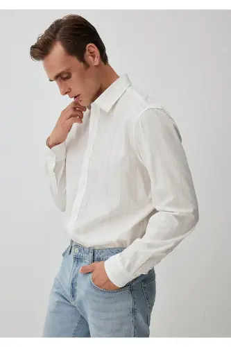 Chiziqli oq ko'ylak Regular Fit / Oddiy Kesim 02 - 5