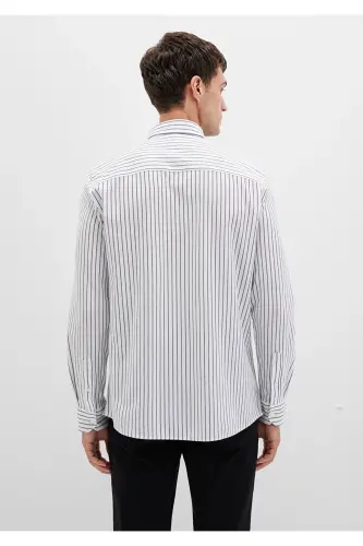 Chiziqli oq ko'ylak Slim Fit / Tor bichim 0211403-91334-Rangli - 5