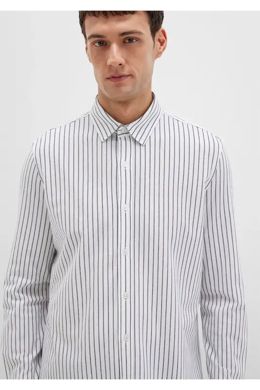 Chiziqli oq ko'ylak Slim Fit / Tor bichim 0211403-91334-Rangli - 6