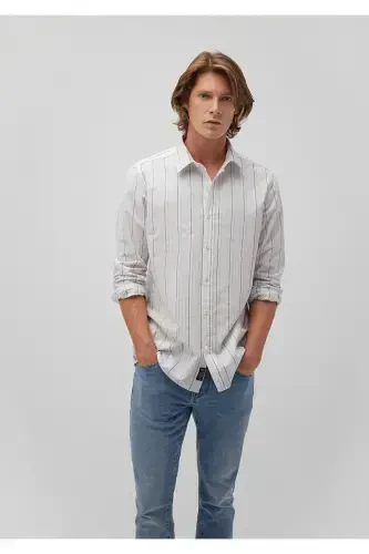 Chiziqli oq ko'ylak Slim Fit / Tor Kesim 0211144- - 1