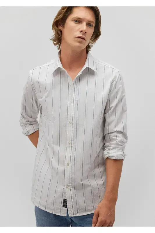 Chiziqli oq ko'ylak Slim Fit / Tor Kesim 0211144- - 3