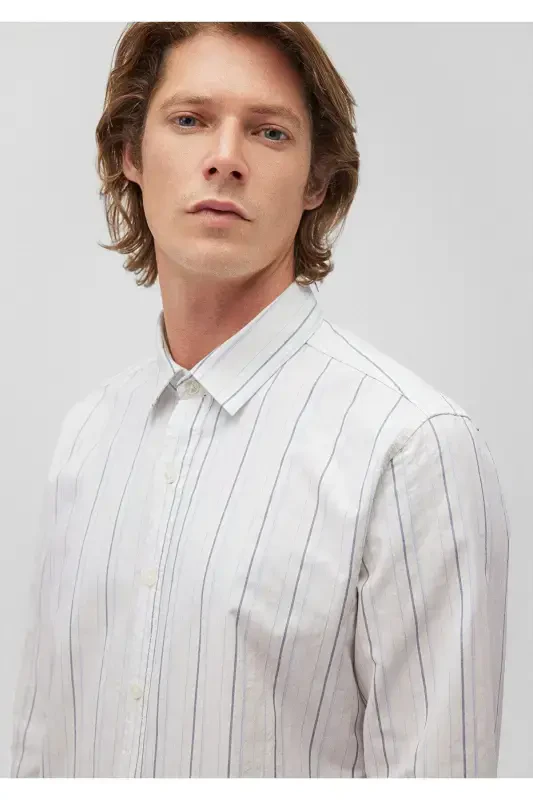 Chiziqli oq ko'ylak Slim Fit / Tor Kesim 0211144- - 5