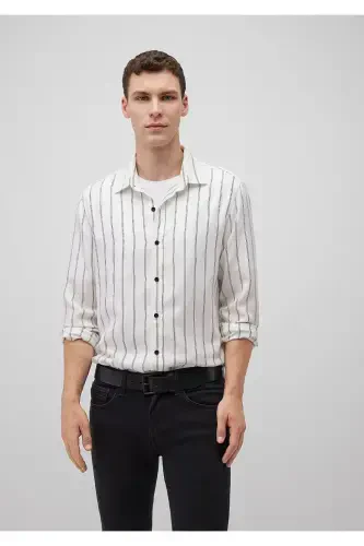 Chiziqli Oq Tencel Tm Lyocell Ko'ylak Slim Fit / - 2