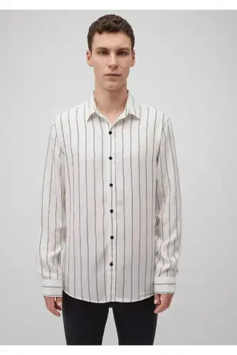 Chiziqli Oq Tencel Tm Lyocell Ko'ylak Slim Fit / - 3