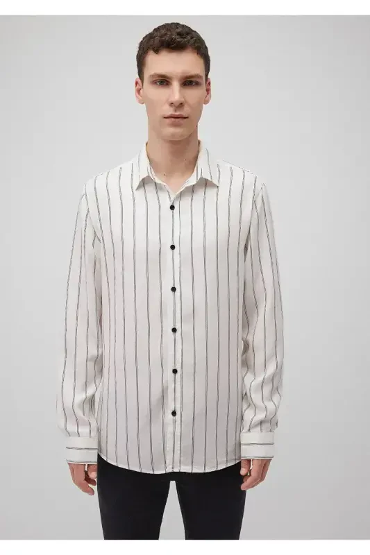 Chiziqli Oq Tencel Tm Lyocell Ko'ylak Slim Fit / - 3