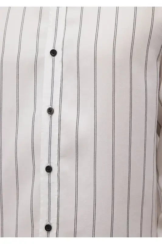 Chiziqli Oq Tencel Tm Lyocell Ko'ylak Slim Fit / - 6