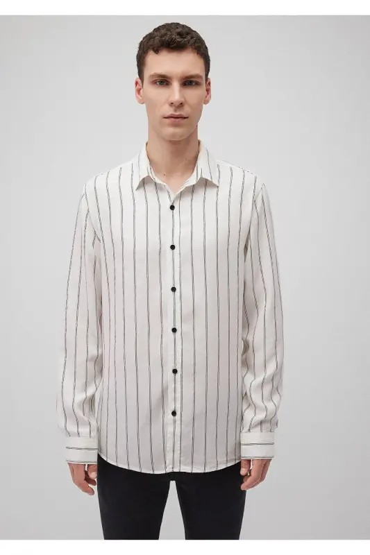 Chiziqli Oq Tencel Tm Lyocell Ko'ylak Slim Fit / - 3