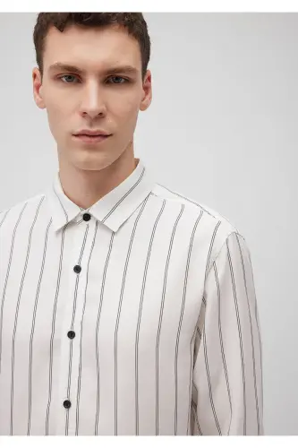 Chiziqli Oq Tencel Tm Lyocell Ko'ylak Slim Fit / - 5