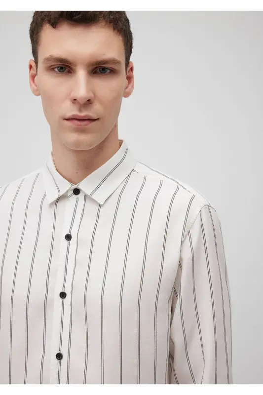Chiziqli Oq Tencel Tm Lyocell Ko'ylak Slim Fit / - 5