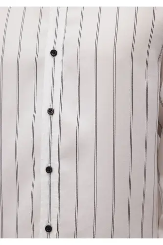 Chiziqli Oq Tencel Tm Lyocell Ko'ylak Slim Fit / - 6